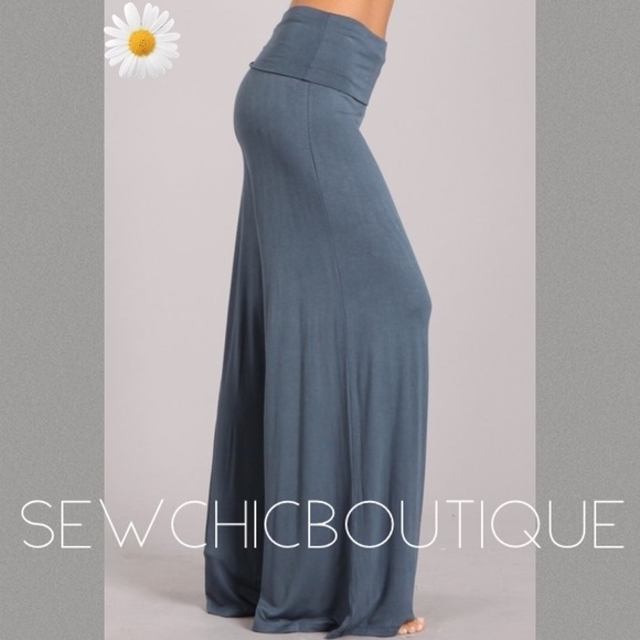 Plus Size Smokey Blue Wide Leg Palazzo Pants - Picture 1 of 5